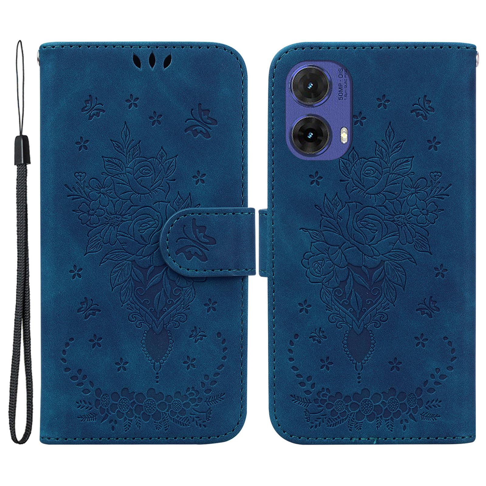 

For Motorola Moto G85 5G/S50 Neo 5G Wallet Phone Stand Case PU Leather+TPU Phone Cover with Butterfly Flower Imprinted Pattern Blue