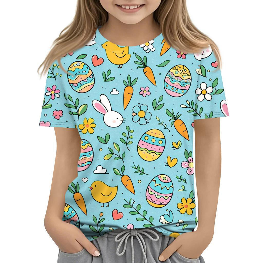 Children's Easter Printed Round Neck Short Sleeved Casual T-shirt