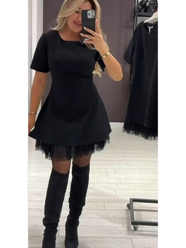 2025 European Rhinestone Mesh Pleated Dress - Spring/Summer Collection
