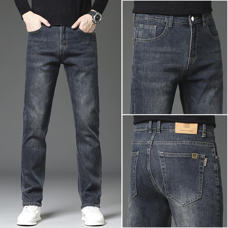 Autumn And Winter Jeans Men's Elastic Slim Straight Straight Trendy Brand Versatile Men's Pants Thick Style New Men's Long Pants
