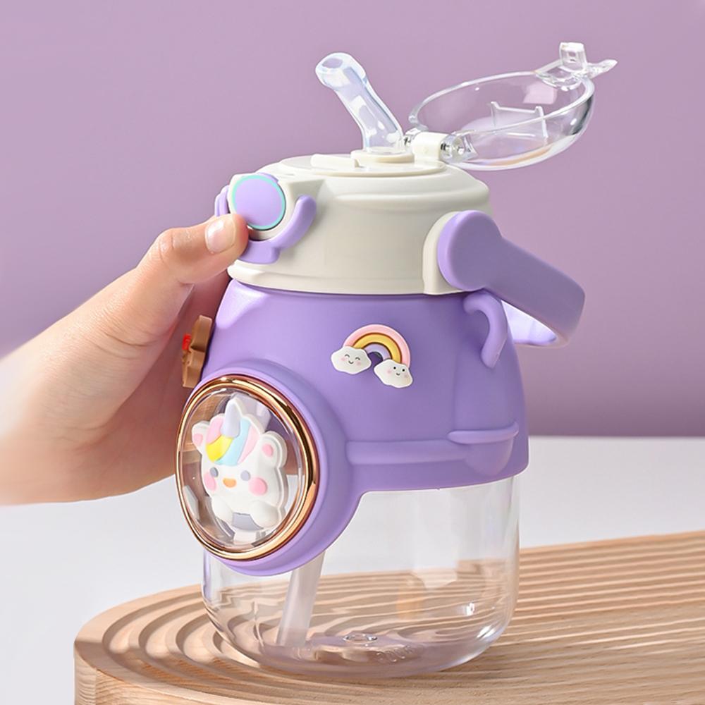 900ML Kinderwasserflaschen für Mädchen Große Kapazität Kunststoff Kinderwasserflasche mit Strohhalm für Schule Outdoor Reise Wasserbecher