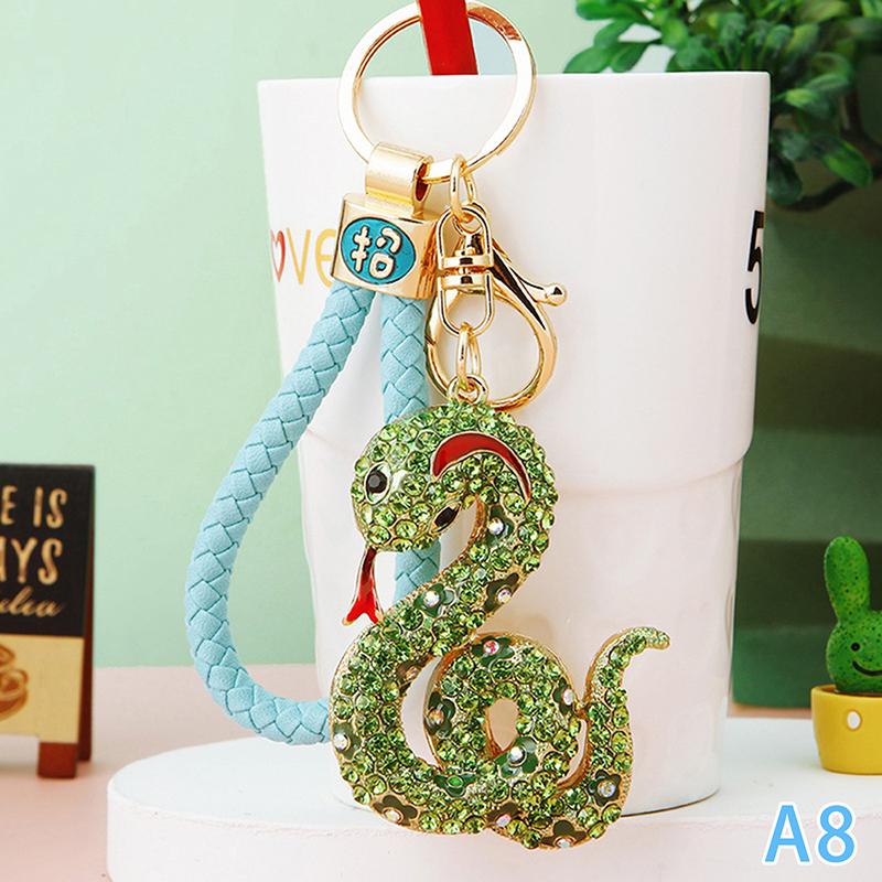 Creative Mixed Color Sparkle  Snake Keychain Luxury Women'S Bag Pendant Souvenir Gift Luxury  Snake Keychain