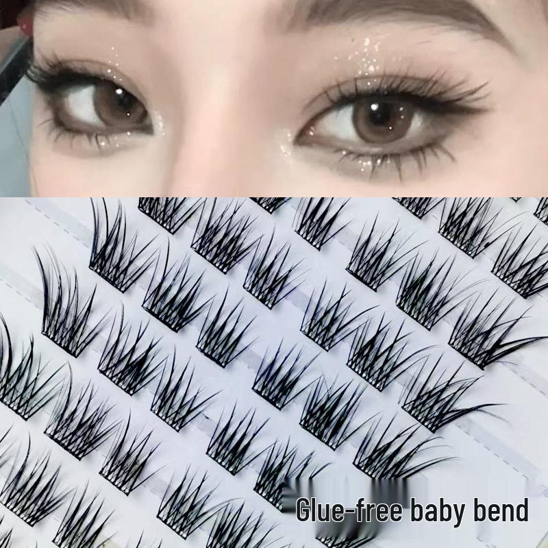 Qianyu Duoshang Fire Tassel Glue-Free False Eyelashes, Natural Eye-Enlarging Single Cluster, Large Capacity, Ten Rows, Baby Curve.