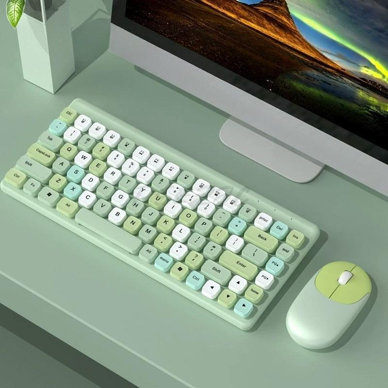 Portable Wireless Keyboard and Mouse Set Circular Keycaps Compact Computer Peripherals Office Games RGB Lighting Effects