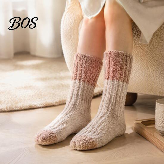Warm Crew Socks for Winter Thickened Long Plush Women, Coral Fleece Socks, Cold Feet Relief Thermal Sleep Anti-static Contrast Color Indoor