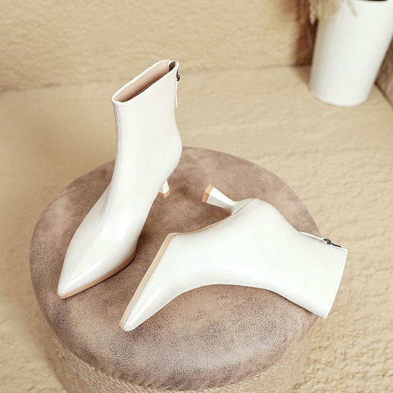 Processing Custom Pointed Short Boots Women's Autumn and Winter Women's Boots White High-heeled Boots Women's Thin-heeled Medium Tube French Short Boo