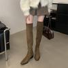 2025 Autumn and Winter New Square Head Thick Heel Simple Versatile Zipper High Boots