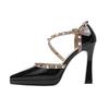 New waterproof table pointed rivets thick heel high heels women's word with sexy nude beautiful versatile high heels