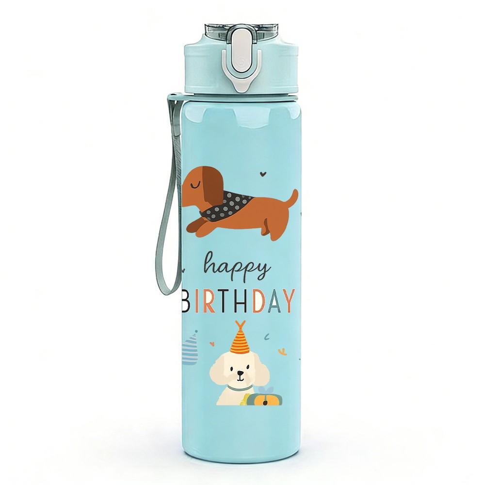 1PC Happy Birthday Dachshund Art 750ml Color Plastic Sports Water Bottle Leakproof Flip Straw Lid Suitable for Sports Office Home Use
