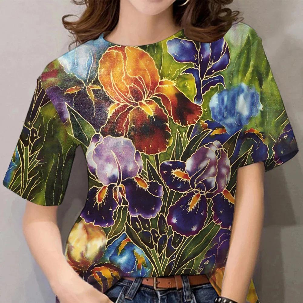 Colorful Floral Print 3D Printed Women's Comfortable Short Sleeved V-neck T-shirt