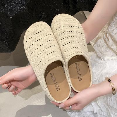 Wind platform bohemien schoenen dames bovenkleding 2025 lente en zomer vakantie één pedaal tas hoofd halve sleep enkele schoenen
