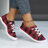 Women's Red & Black Checkered Print Casual Shoes - Breathable Fabric Upper Round Toe Design