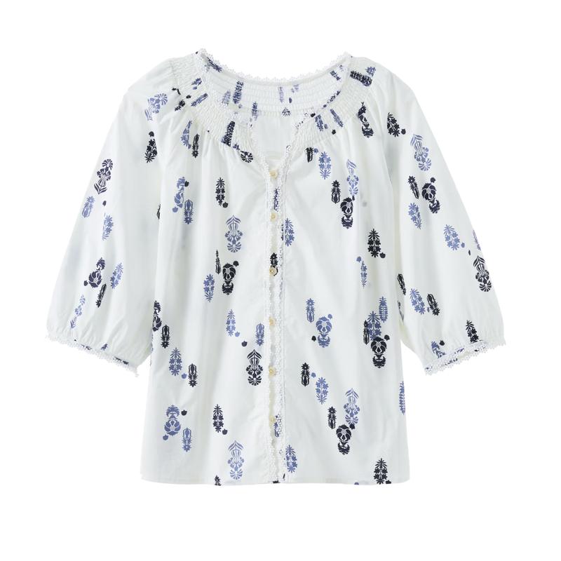 Betu Women s Summer Ethnic Printed Cotton Top L