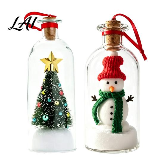 Glass Snow Decoration Recordable Christmas Message in A Bottle Voice Recording Holiday Keepsake with Exchange Gift Ideas Playback Cork Snowy