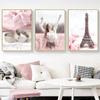 Nordic Rosa Blume Paris Turm Rose Mädchen Ring Fahrrad Poster Und Drucke Wand Kunst Leinwand Malerei Wand Bild Für Wohnzimmer decor