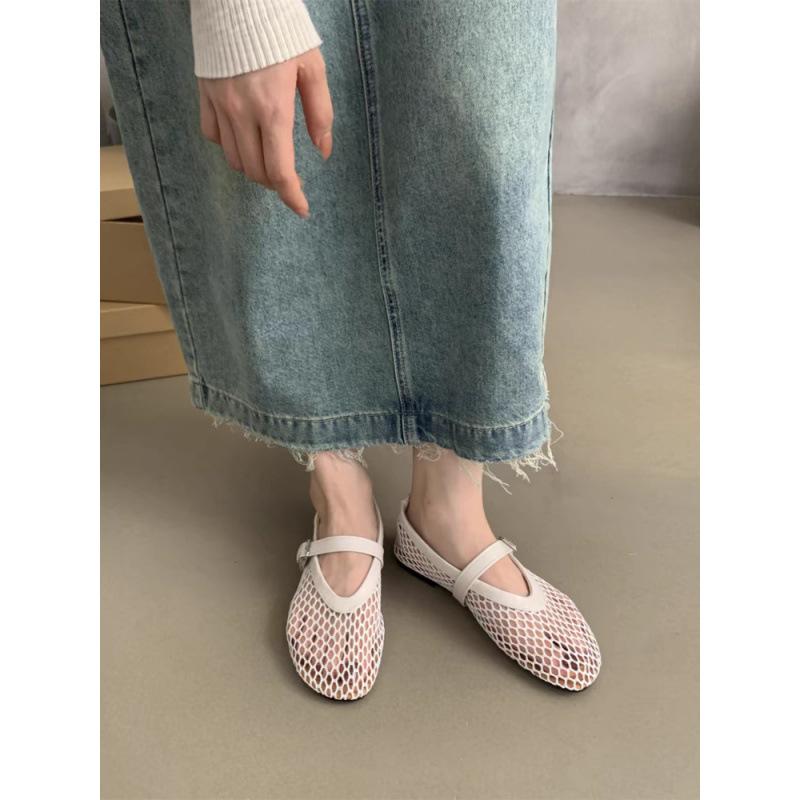 European and American Round Head Fishing Net Grid Hollow Mary Jane Single Shoes Women Go Out 42 Large Size Summer New Foreign Trade Sandals