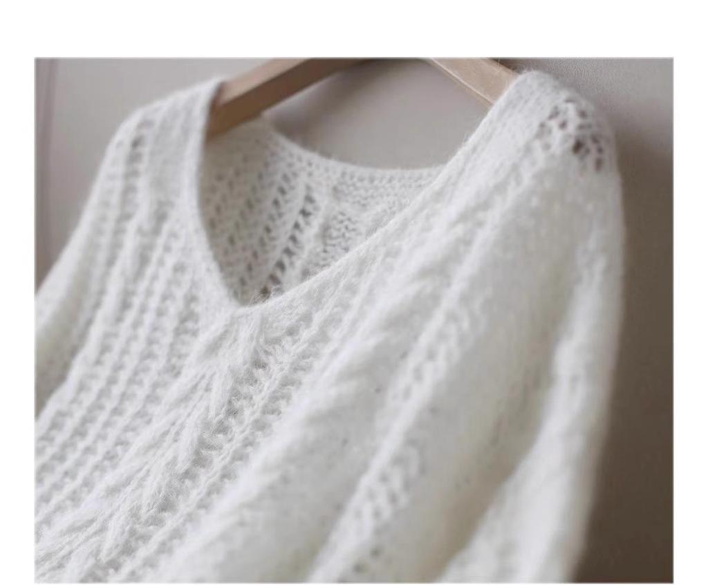 Women's Soft Mohair V-Neck Sweater - French Style, Lightweight Spring Knitwear