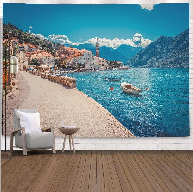 VIKAMA Tropical Beach Landscape Tapestry Summer Coconut Grove Waves Fresh Vacation Style Living Room Room Decoration