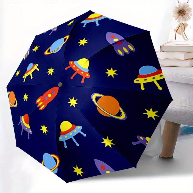 1pc Space-themed decor Automatic Folding Umbrella - 8-Rib Iron Frame, Windproof, Portable Sunshade with Plastic Handle for Travel & Outdoor