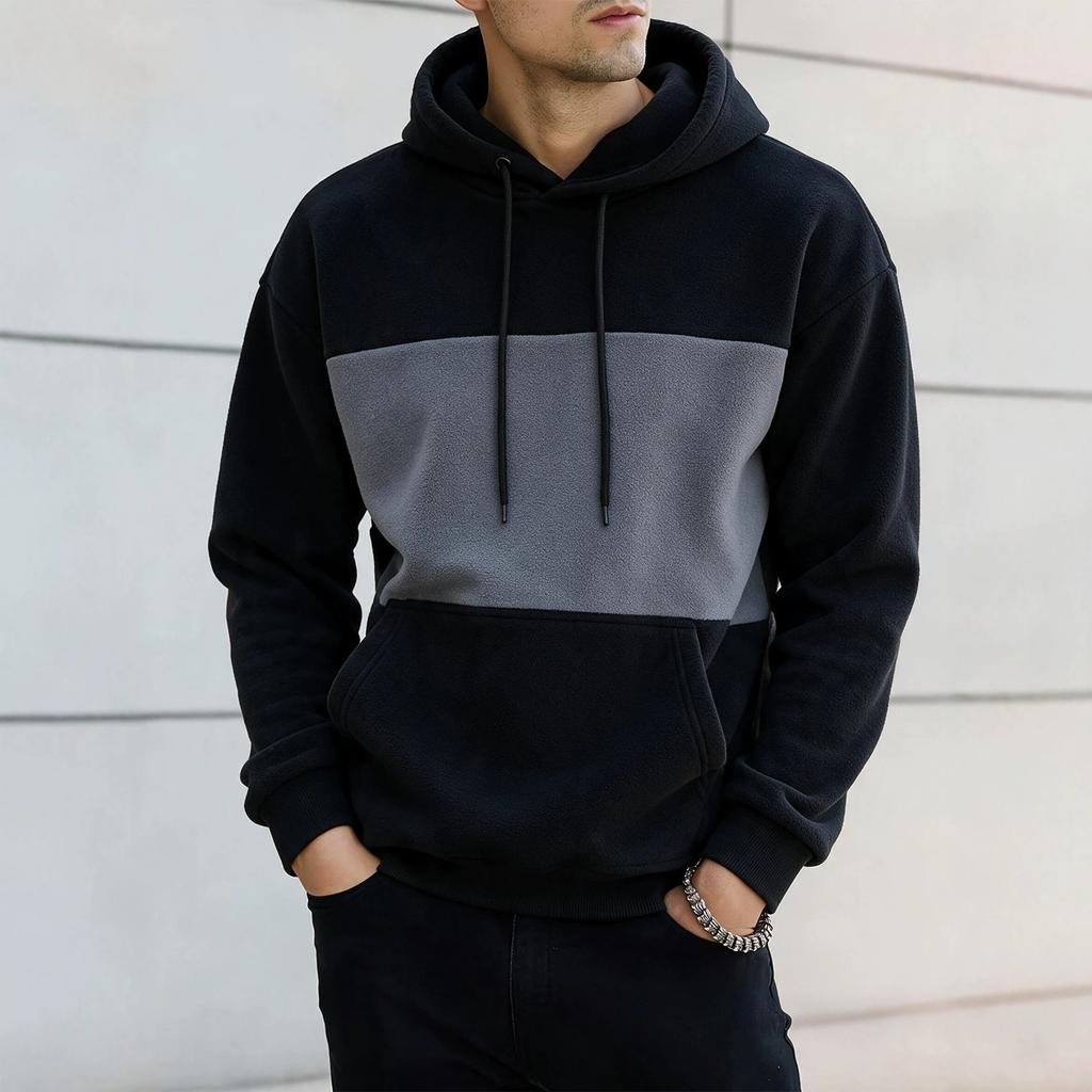 Men S Color Block Hooded Sweatshirt Casual Autumn Winter