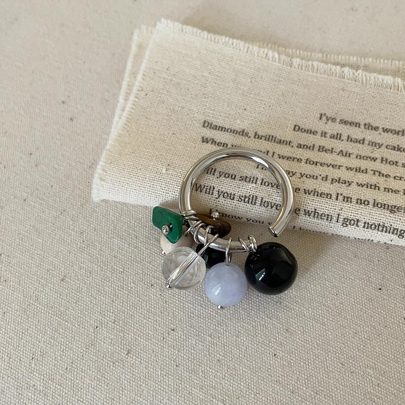 Retro Light Luxury Natural Stone Beaded Fringed Metal Ring Women'S Niche High-End Elegant Versatile Earrings