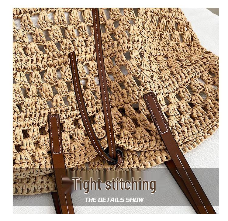 Large Capacity Straw Woven Shoulder Tote - Ideal for Seaside Vacations and Commutes