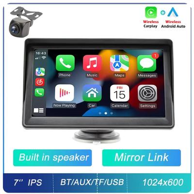 7'' Universal-Autoradio, kabellos, Carplay, Android Auto, Mirrorlink, tragbar, BT/USB/AUX, mit Sonnenblende, Multimedia-Auto-Player