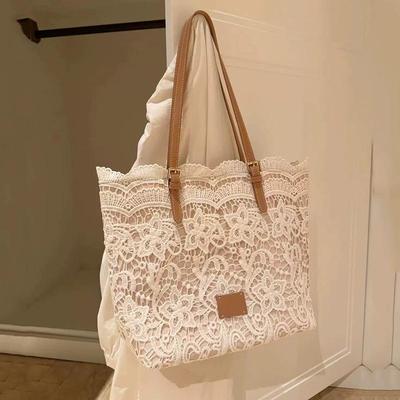 Women Lace Flower Embroidery Tote Summer Seaside Travel Vacation Beach Bag Shoulder Retro Handbag AVE