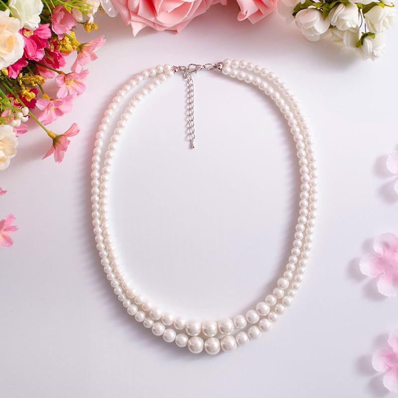 Double Glass Pearl Necklace, Women's Short Collarbone Chain, Sweater Chain, Neck Chain, Temperament Cheongsam Ornament Collar.