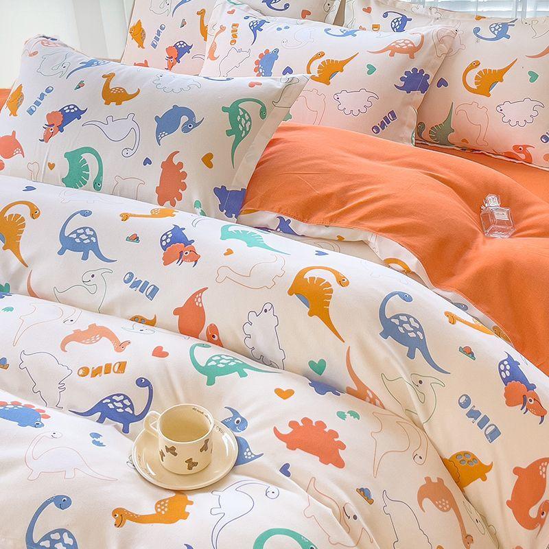 Simple Class A Washed Cotton Four-piece Bedding Set Princess Style Printed Quilt Cover Dormitory Bed Sheet Three-piece Quilt Cover