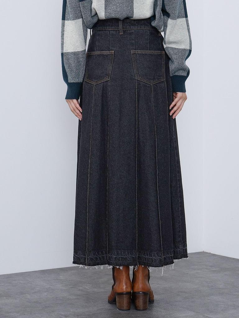 Skirt Wide Pleated Denim Skirt BLACK M [Beams Heart] Women's