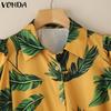 VONDA Sommer Damen Reverskragen Puffärmel Gedrehter Print Hawaiianische Freizeitbluse