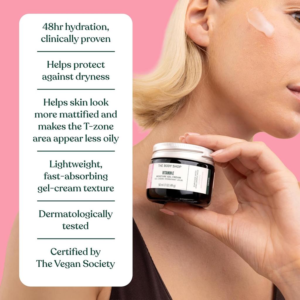 The Body Shop Vitamin E Gel Moisture Cream 50 ml For Combination Skin Lightweight Oil Free Face Hydrator 48 Hr Moisture