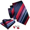 Barry.Wang Mens Tie Set Jacquard Striped Silk Necktie Pocket Square Cufflinks Set