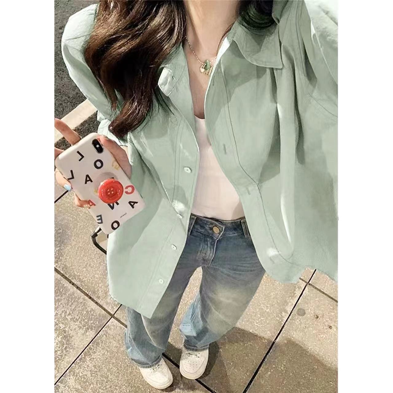 

Женская летняя рубашка, женская облегающая универсальная многослойная рубашка с длинными рукавами XS зелёный