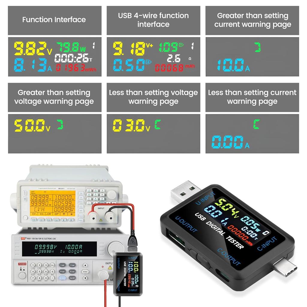 10-in-1 USB-Tester DC Digitales Voltmeter Amperemeter Strom Spannungsmesser Volt Amperemeter Detektor Powerbank Ladeanzeige