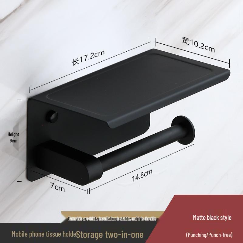 Stainless Steel Toilet Paper Holder with Phone Shelf, Punch-Free Installation for Home and Public Restrooms