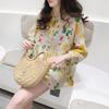 Women's Floral Shirt Long Sleeved Shirt Top Korean Version Loose Bat Sleeve A-line Floral Shirt