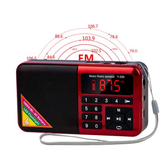 Y-509 FM rádio Digitální MP3 hudební přehrávač Přenosný mini reproduktor s LED svítilnou pro venkovní použití