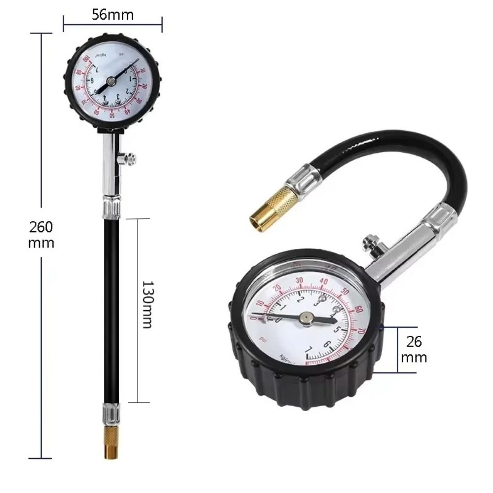 Professionelles 100 PSI Reifendruckmessgerät Hohe Präzision Langer Schlauch Reifendrucktabelle Langer Schlauchmeter Motorrad