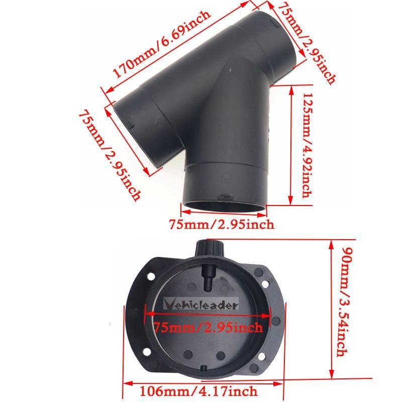 60mm/75mm Y Branch T Piece Air Vent Ducting Outlet Connector For Webasto Air Diesel Parking Heater Exhaust w/Regulating Valve