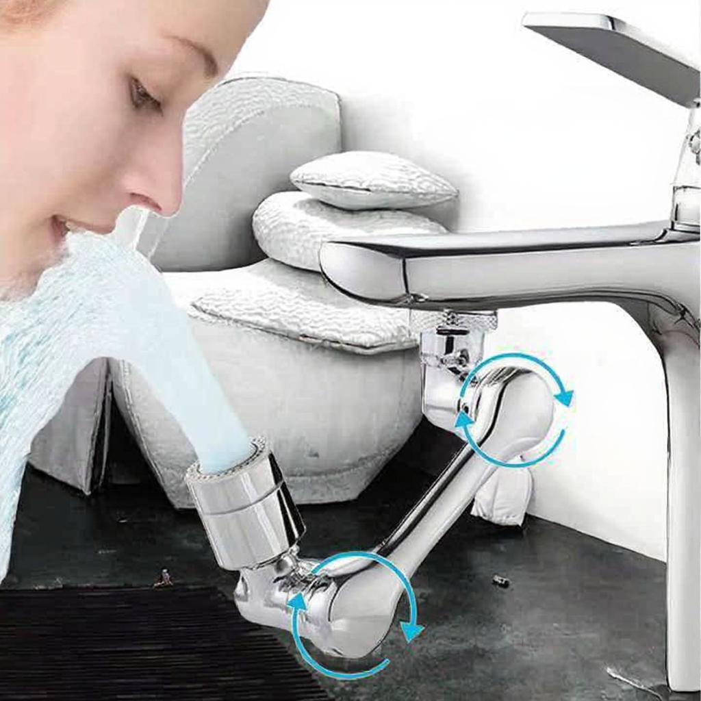 Universal 1080 Degree Swivel Robotic Arm Chrome Modern Bathroom Extension Faucet with Rotatable Spout Water Saving Shower Heads