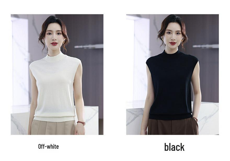 Women's Machine Washable Wool Vest: Hot Style, Half-High Collar, Sleeveless, Simple Design.