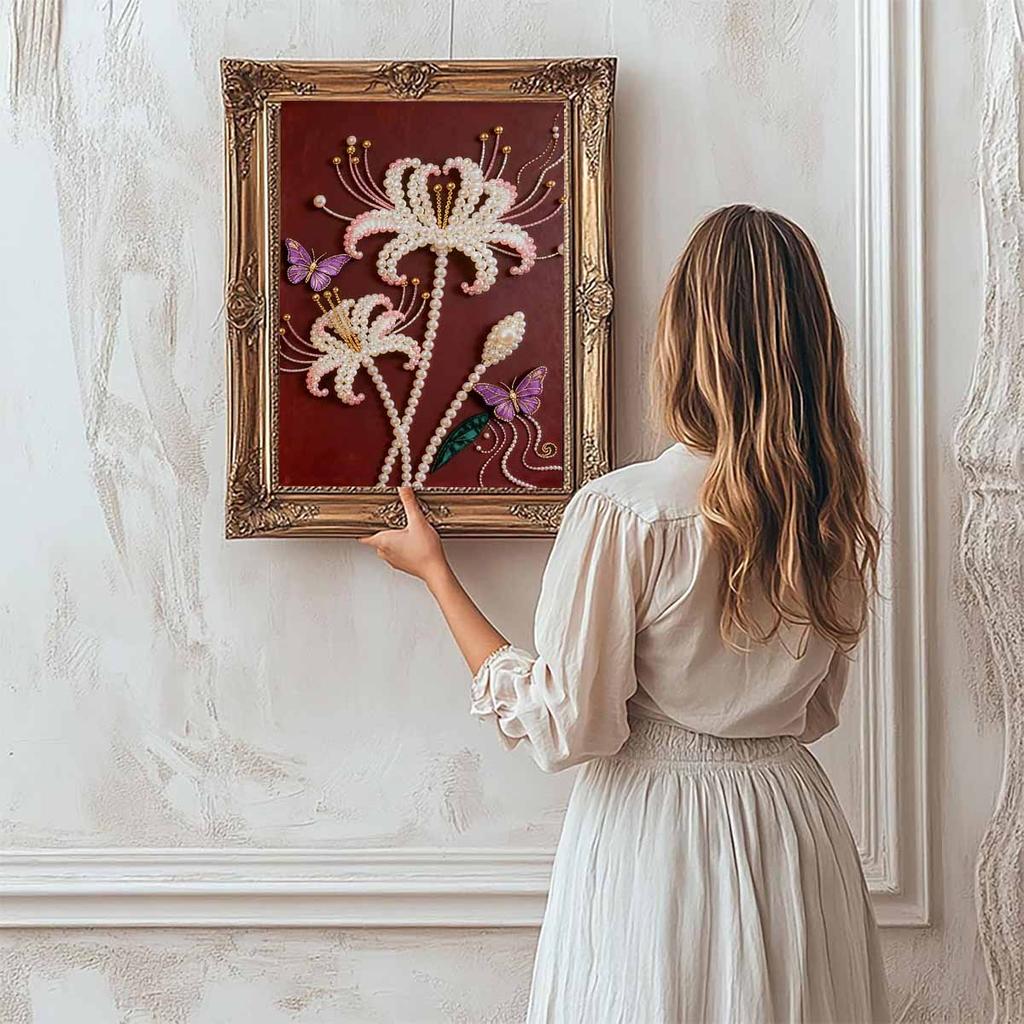 Crystal Pearl Painting 5D DIY Frame Decoration Painting Flower Home Wall Decoration Transparent Pearl Gemstone Painting Picture Art Crafts