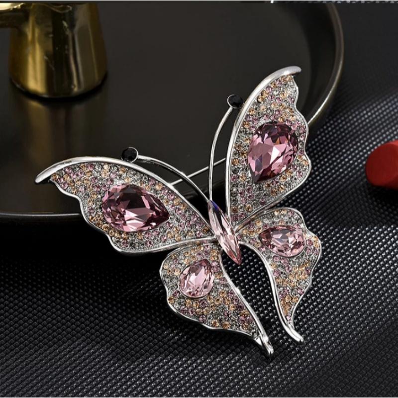 Rhinestone Butterfly Brooch Sparkly Exquisite Vintage Style Fashion Jewelry for Dinner Party Daily Outfit Anniversary Gift