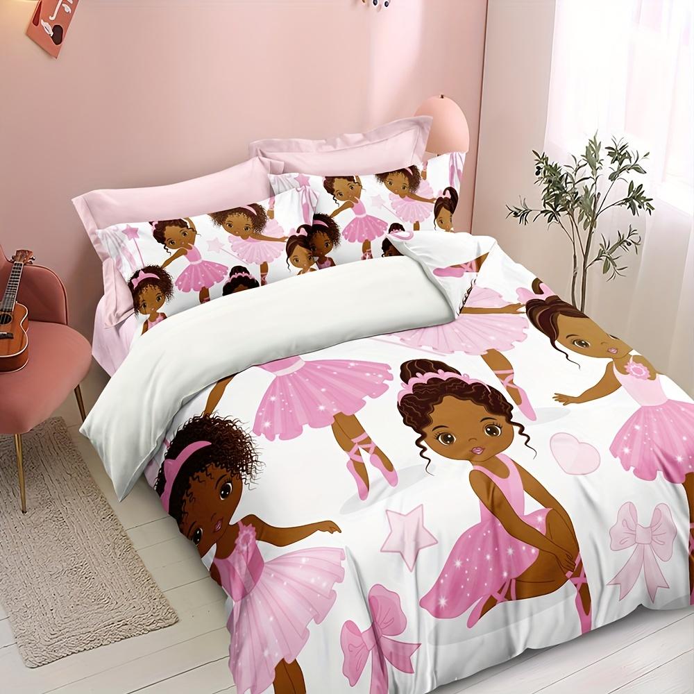 African American Ballerina Pink Duvet Cover Set Bedding Set For Bedroom Dorm Room 1Pc* Duvet Cover + 2Pcs Pillowcase
