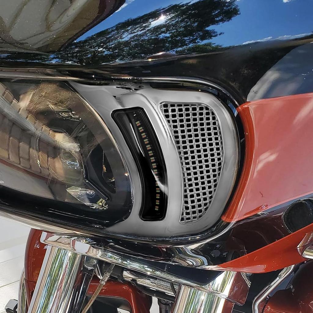 HDBUBALUS Motorcycle Headlight Vent Accent Turn Signal LED Indicator Side Lights For Harley Road Glide FLTRX 2015-2023 (Color: All Chrome)