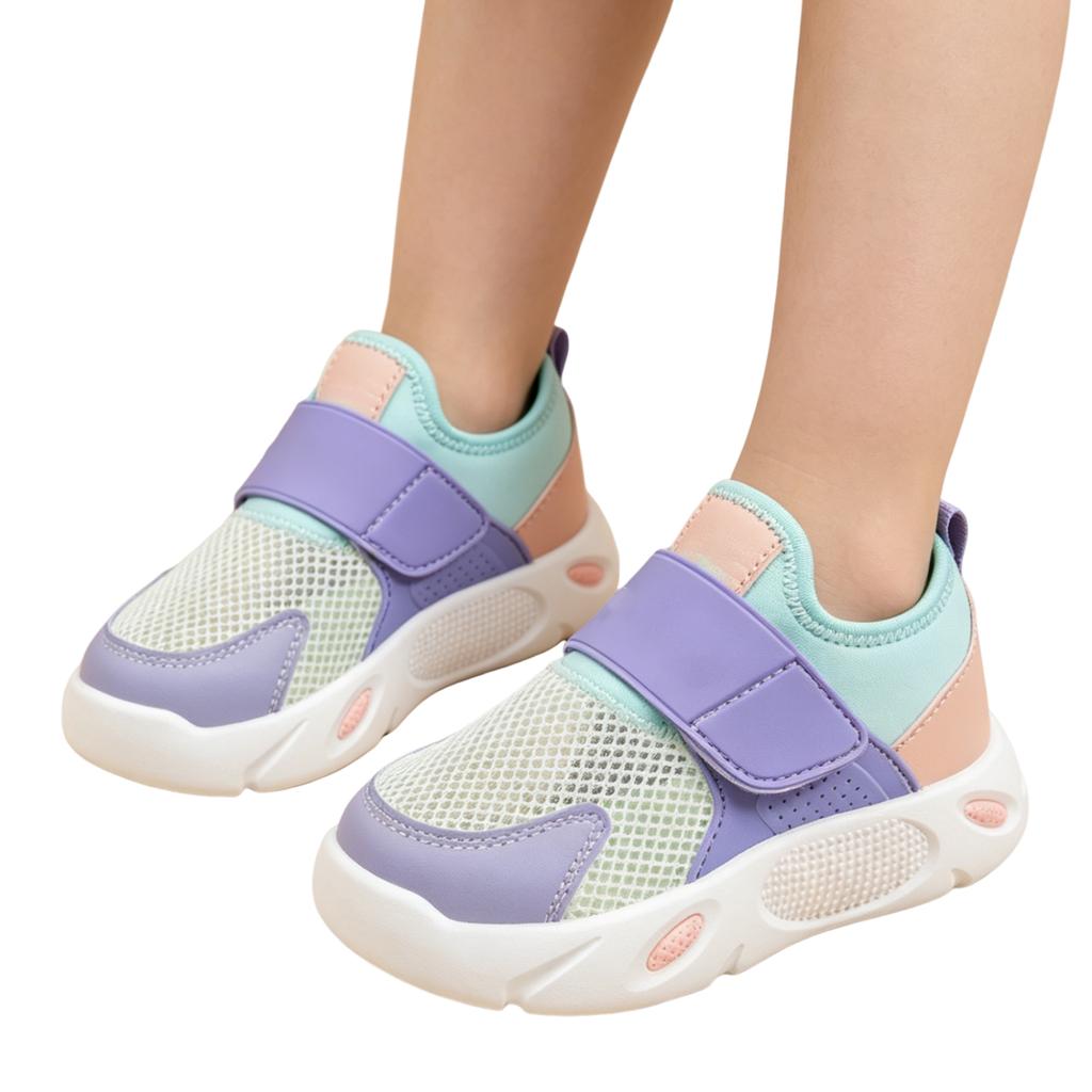 Breathable Kids Sneakers Lightweight Mesh Upper Adjustable Strap Slip Resistant Sole Casual Athletic Shoes for Children