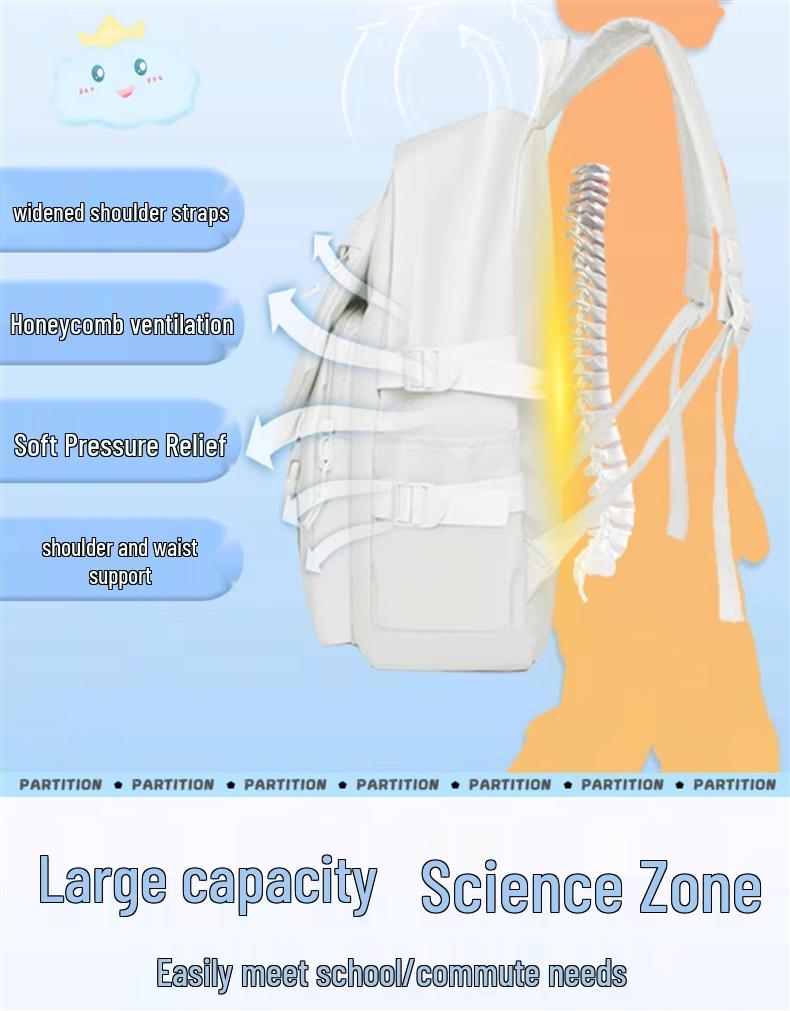 Fatty Shark Large Capacity Lightweight Backpack for Grades 3-6 and Junior High, Shoulder Protection, Cute Design for Boys & Girls
