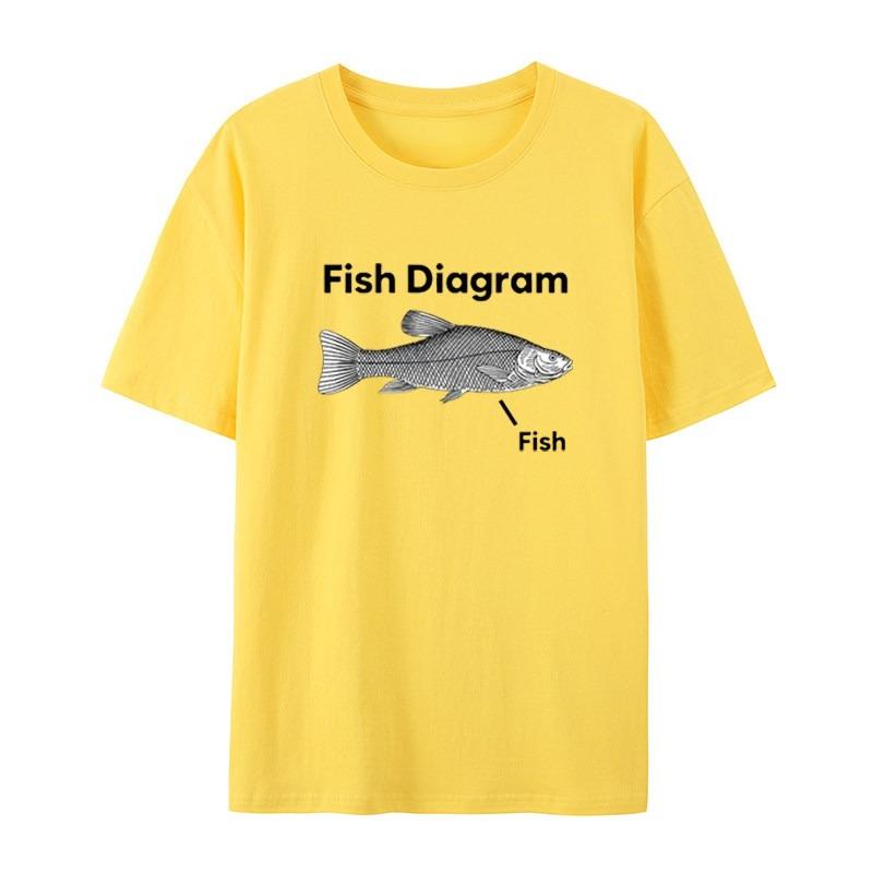 Interesting Fish Image Meme White Casual TShirt Mens and Womens Luxury Brand Top